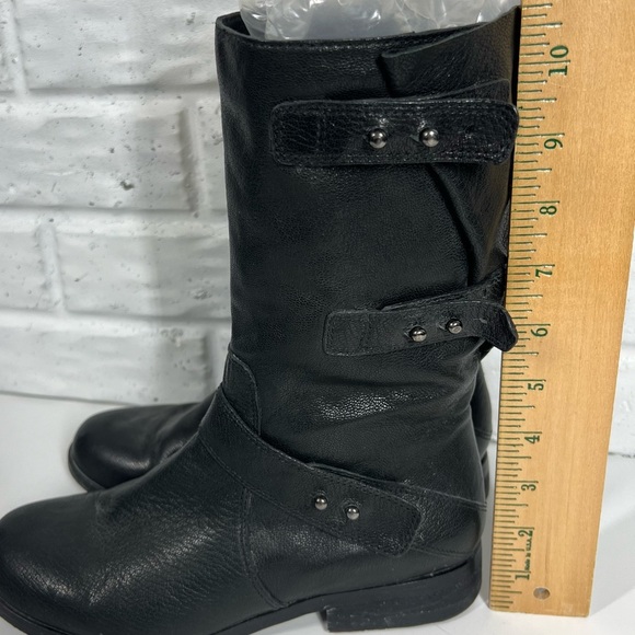 EILEEN FISHER Black Leather Moto Boots with Straps and Side Zips Size 7 - Picture 7 of 9